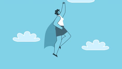 mujer superhéroe vuela desde el teléfono inteligente. diseño plano personaje de dibujos animados circuito aislado animación 2d con canal alfa