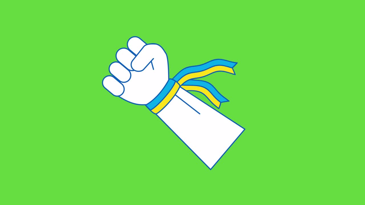 우크라이나 발 색의 리본을 가진 만화 손의 4k 비디오.