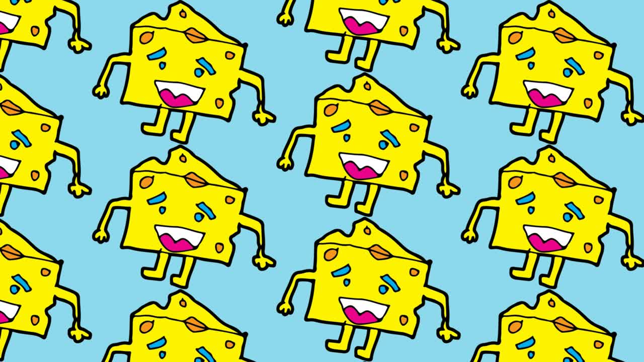 아이들은 팝 아트 그림을 그리고 있습니다. 치즈를 주제로 한 원활한 배경입니다.