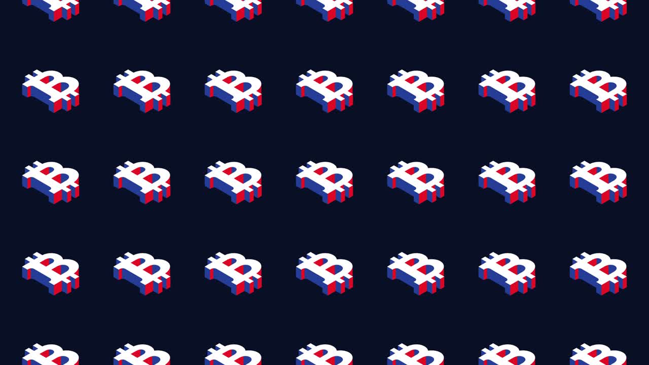 símbolos isométricos de la criptomoneda bitcoin en un patrón animado. bucle sencillo sin costuras fondo gráfico de movimiento moderno