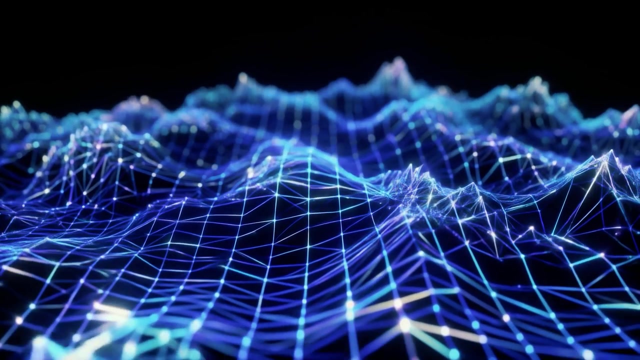 Dynamic Abstract Digital Landscape with Glowing Blue Lines