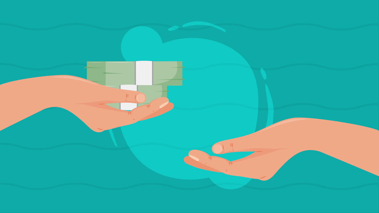 지폐를 가진 손, 돈, 달러, 애니메이션