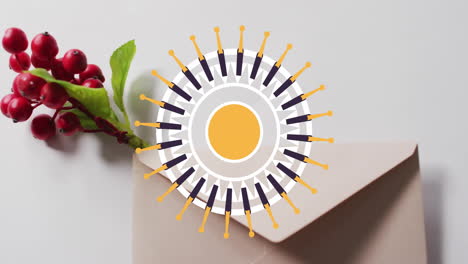animation of pattern moving over christmas decorations with copy space on white background
