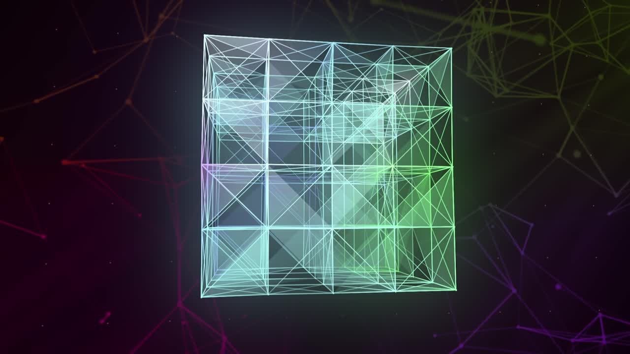 Abstract 3D Cube with Neon Lines