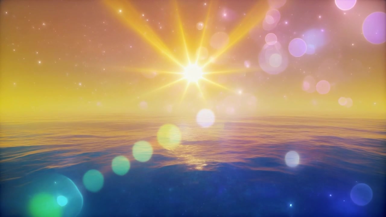 Pôr do Sol Dourado Sobre Águas Calmas do Oceano com Reflexo de Lente