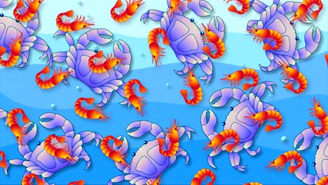 red shrimp and purple crabs