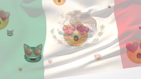 Animation-Der-Flagge-Italiens,-Die-über-Schwebenden-Herzäugigen-Emojis-Weht