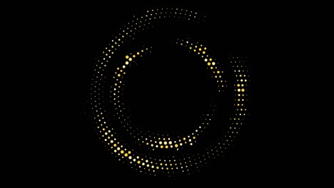 círculo abstracto de puntos dorados que giran en círculo sobre un fondo negro.