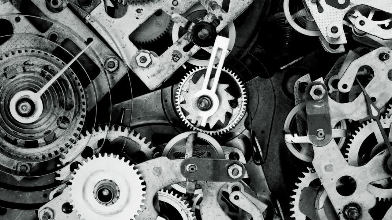 Watch mechanism macro loop. Old vintage clock mechanism working, closeup shot with soft focus. Close up of a internal clock mechanism. Vintage Watch Gears Movement Macro.