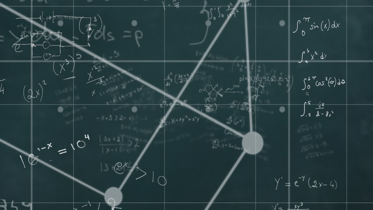 녹색 배경 위에 수학적 데이터 처리의 애니메이션