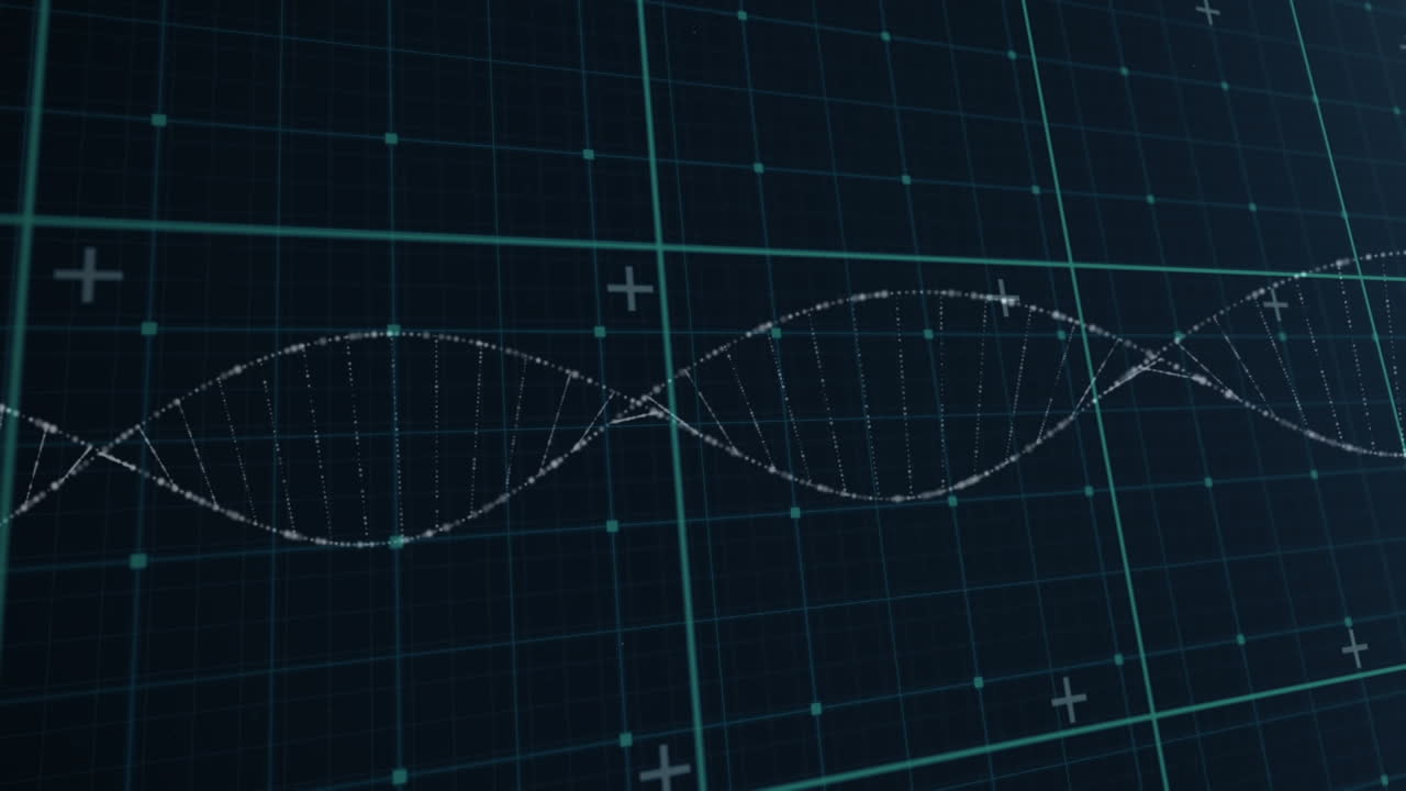 검은 바탕에 dna를 가진 디지털 화면의 애니메이션