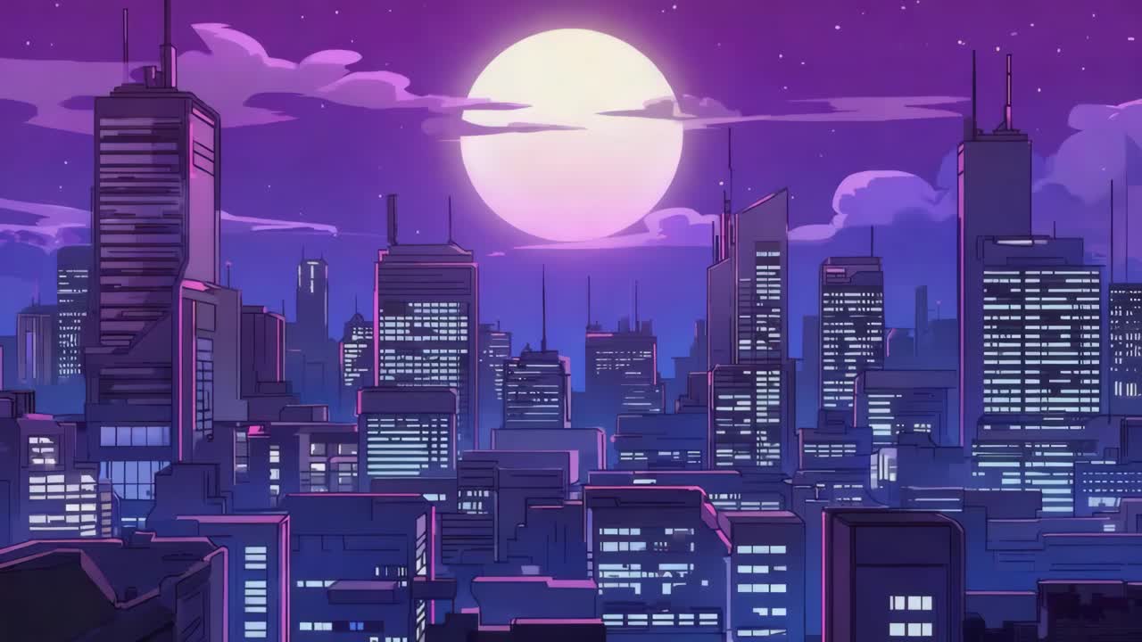 Paesaggio cittadino notturno con la luna piena