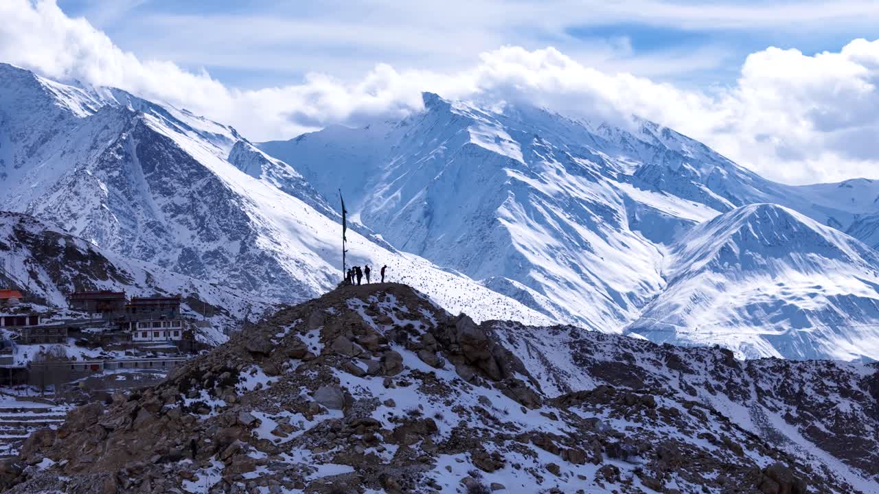 Snowy Himalayan Mountains with People