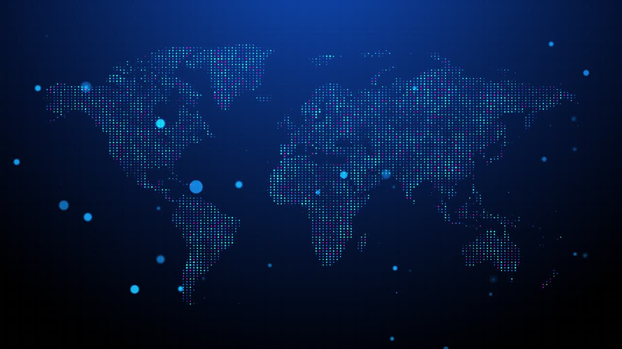 mapa del mundo 4k tecnología de comunicación global digital, antecedentes de bucle de negocios.