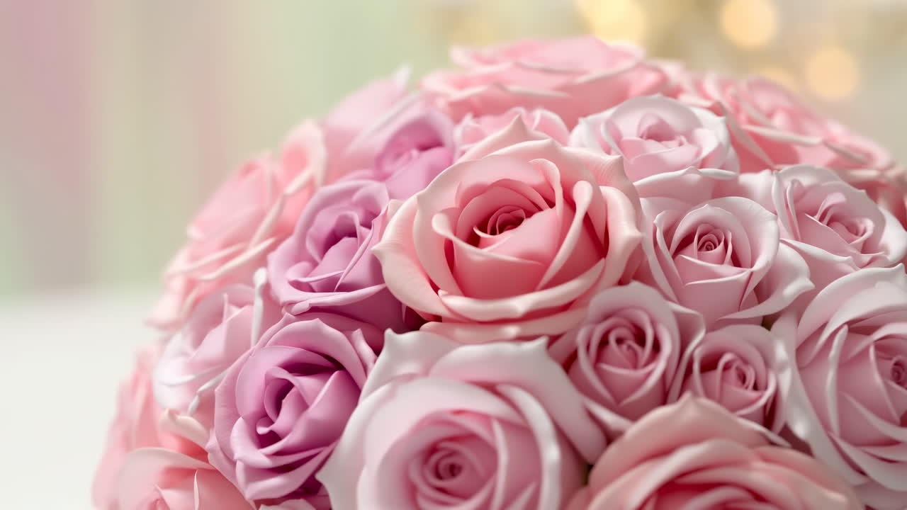 Close-up of a Delicate Pink and Purple Rose Bouquet