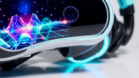 futuristic vr headset with abstract digital landscape display