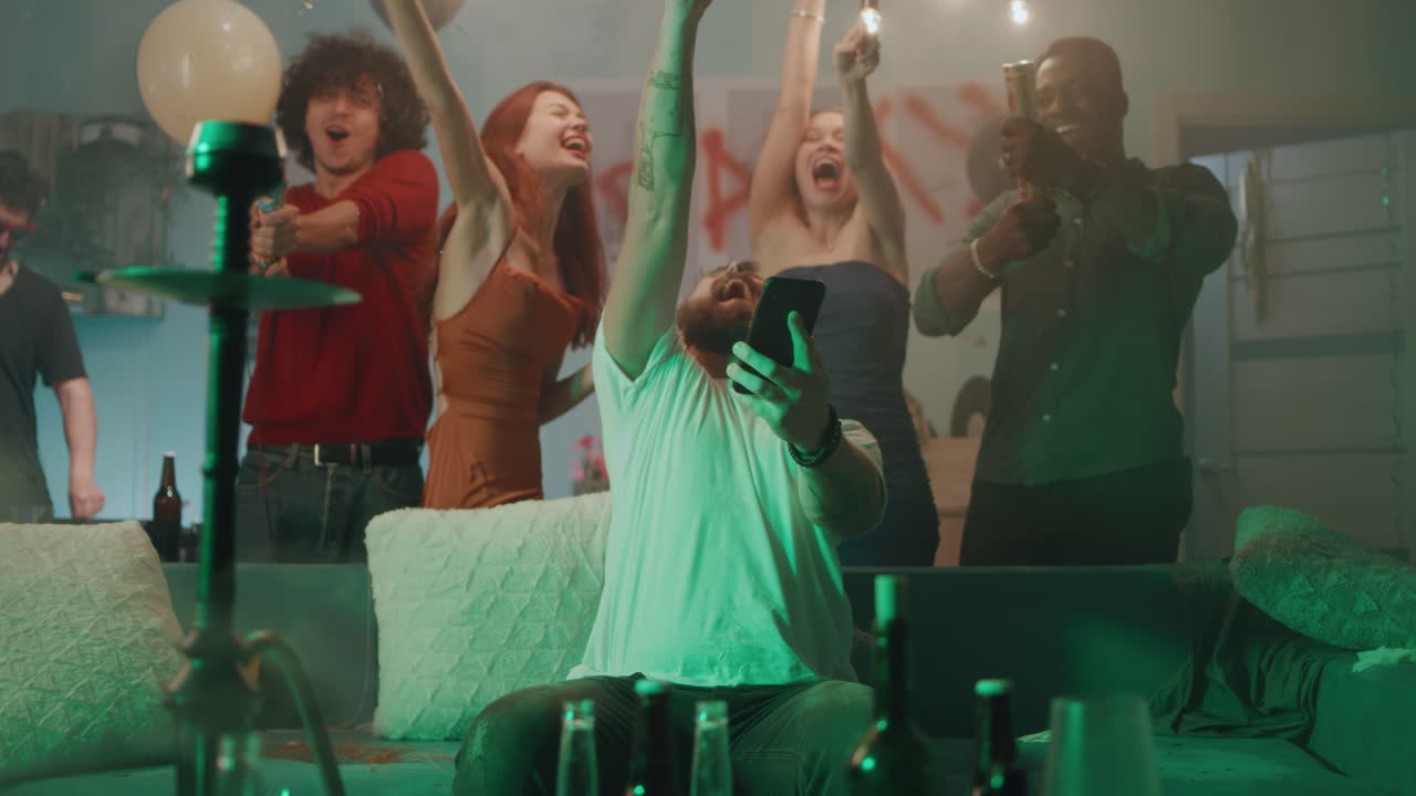 Friends Celebrating at a Night Party