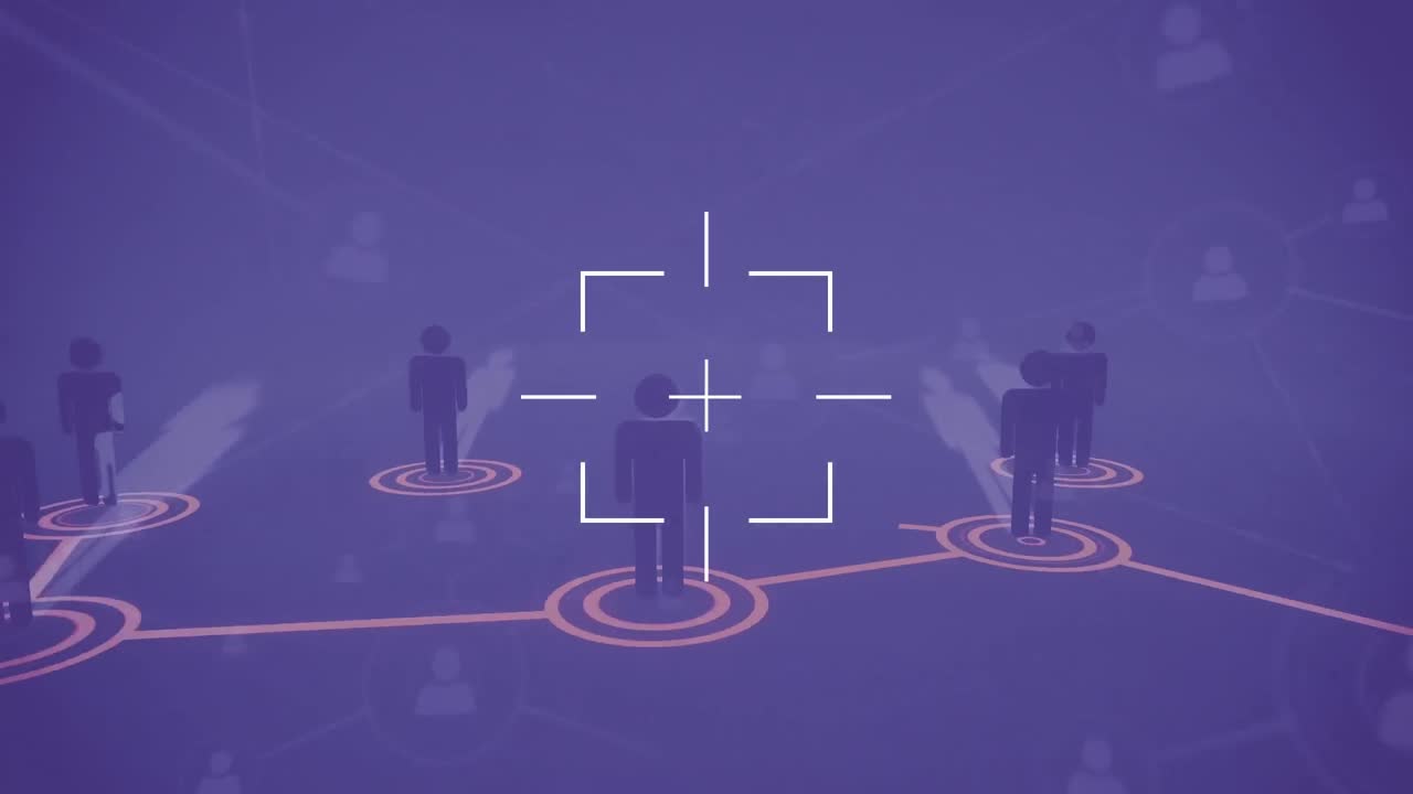 보라색 배경에 연결 네트워크와 아이콘의 애니메이션