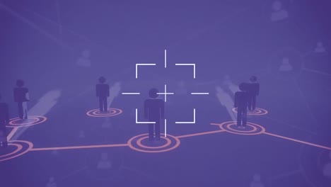 animación de la red de conexiones e iconos sobre fondo púrpura