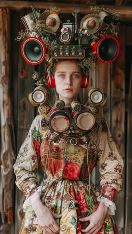 muñecas estatuas femeninas de porcelana con altavoces de audio y auriculares hechos con ai