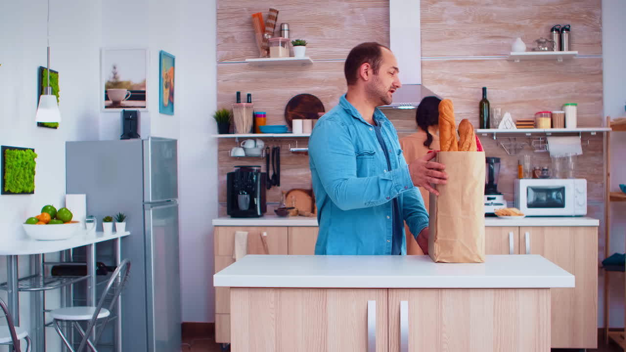Husband arriving with groceries