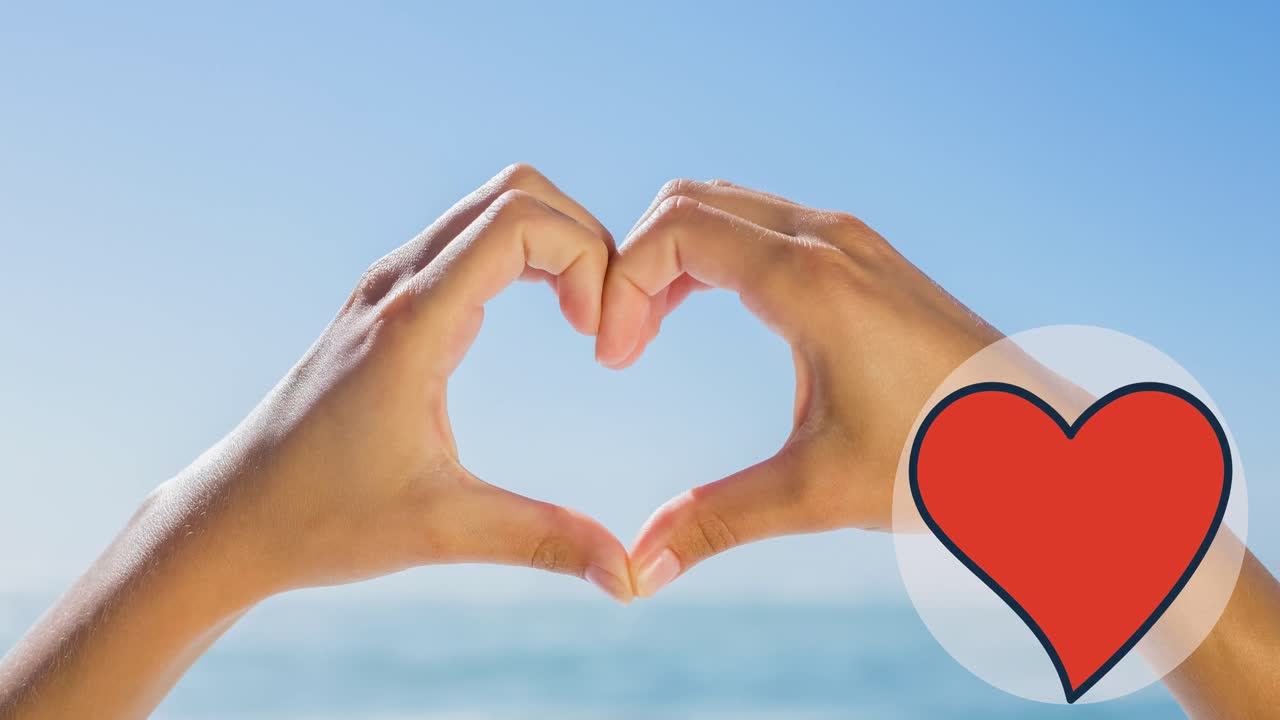 심장 모양의 손 위에 심장 아이콘의 애니메이션