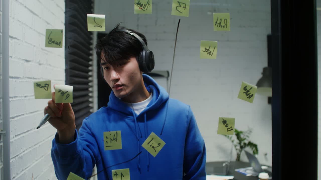 Young Man Brainstorming in Modern Office