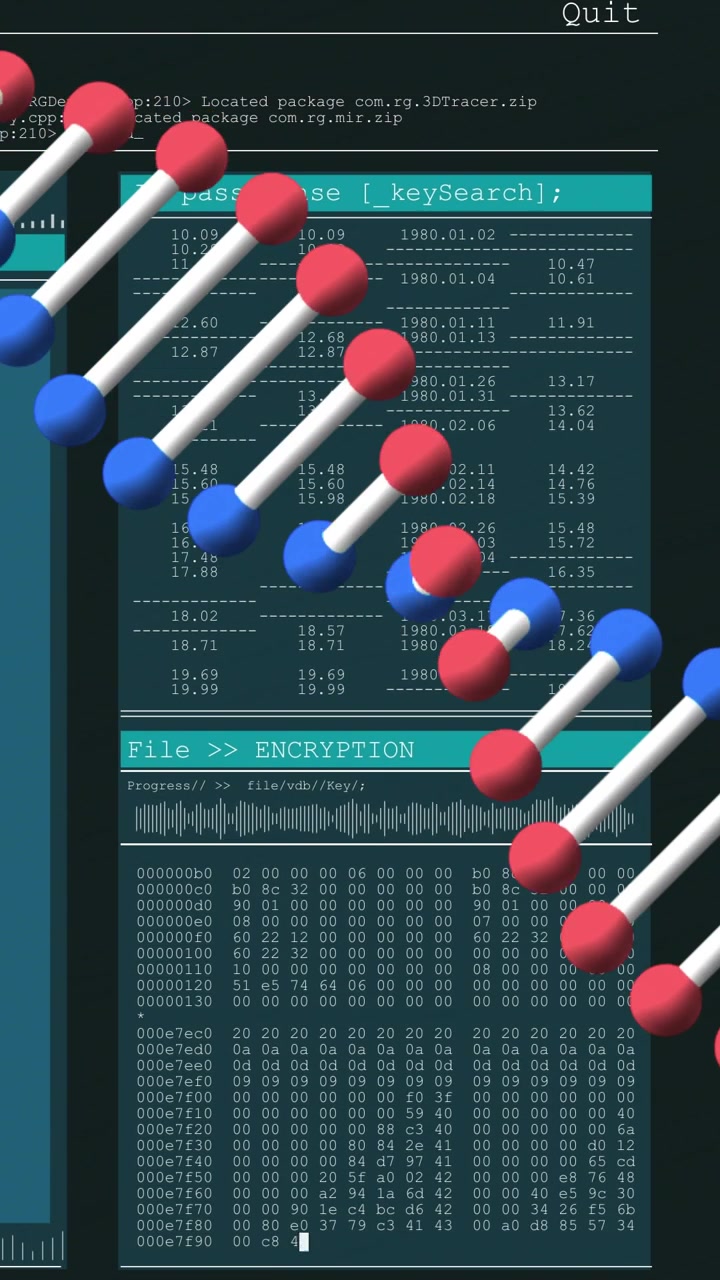 Vertical video: Pullback sending helix sliding across UI, revealing passphrase and hex-dump overlay