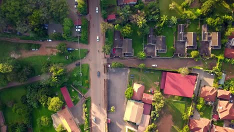 topdown view of a rural road over suburban settlements in kampala uganda