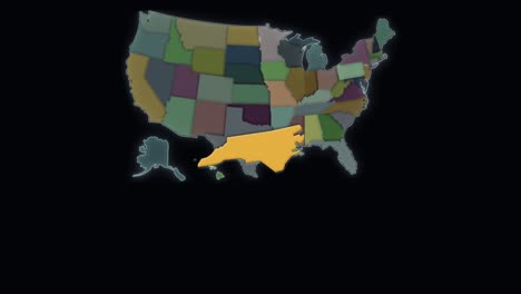 carolina del norte está resaltada - estados unidos - mapa de estados unidos