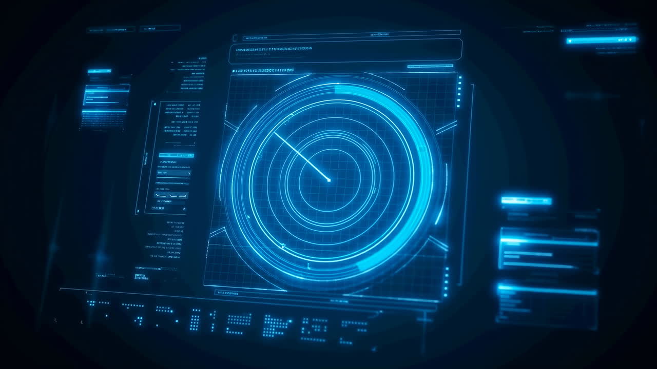 Futuristic Blue Digital Interface with Scanning Radar Element