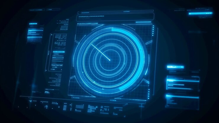 Futuristic Blue Digital Interface with Scanning Radar Element