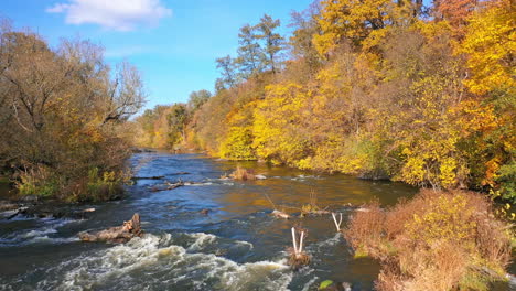 aerial flight over autumn river. aerial flight over autumn landscape along river