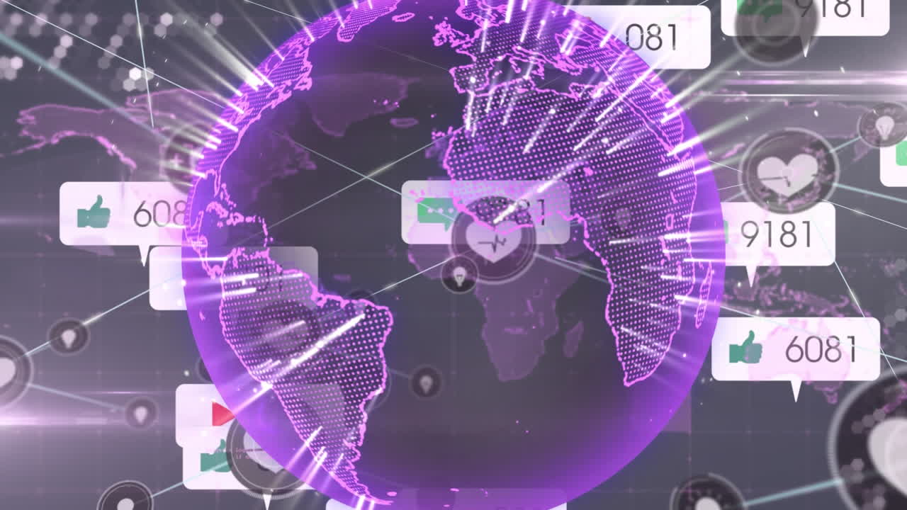 animación del globo con iconos y red de conexiones