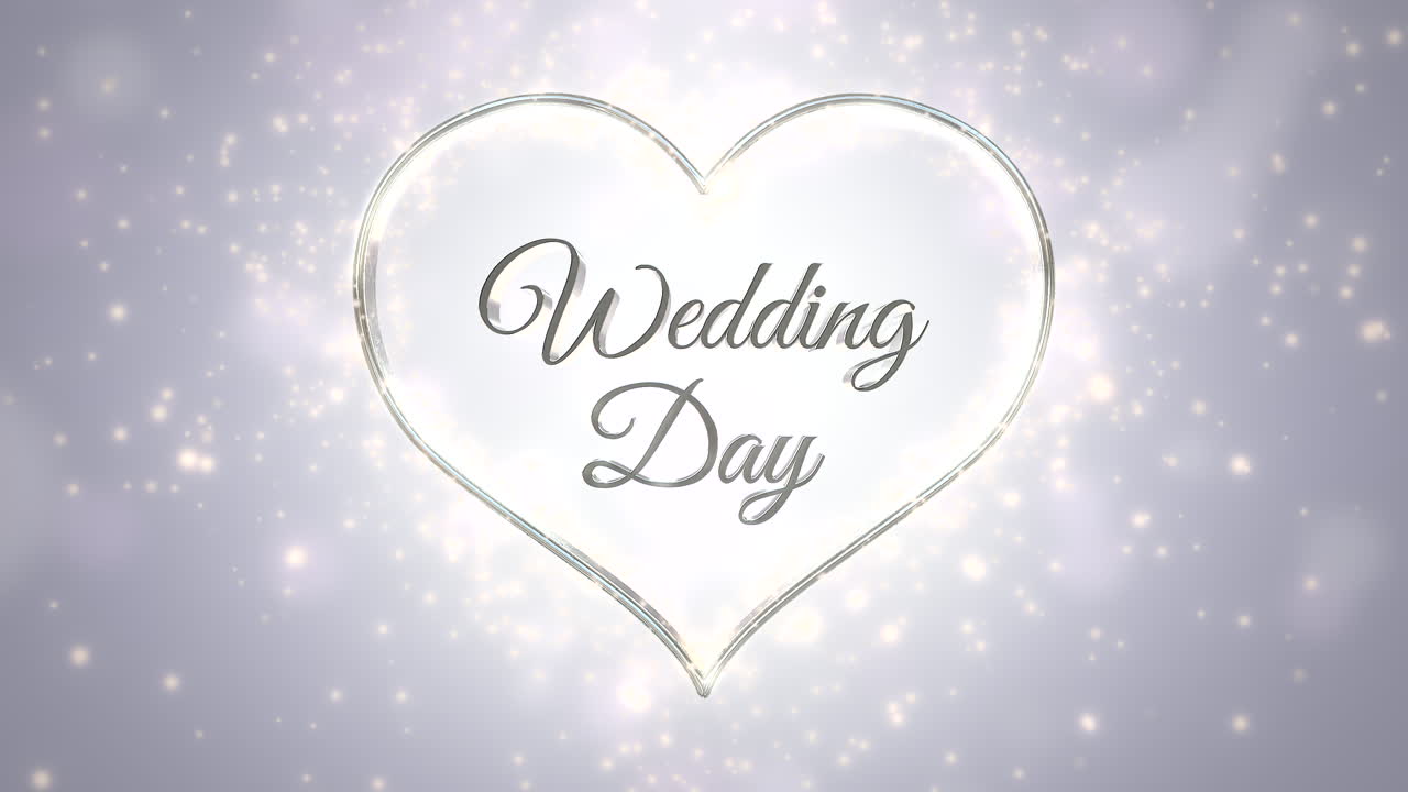 큰 은색 하트와 반짝임이 있는 결혼식 날