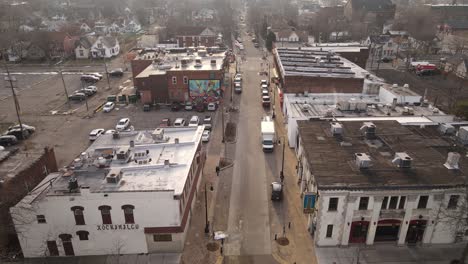 Small-countryside-township-in-USA,-iconic-movie-views,-aerial-drone-view