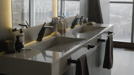 modern luxury bathroom with city view