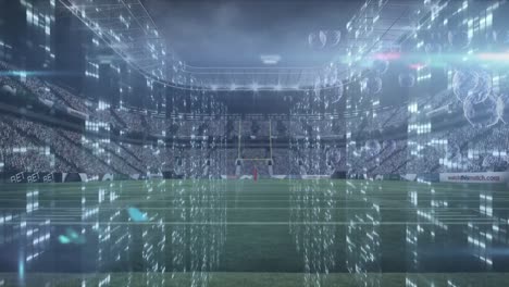 Animation-of-flashing-lights-on-server-and-processing-data-over-grass-pitch-at-sports-stadium