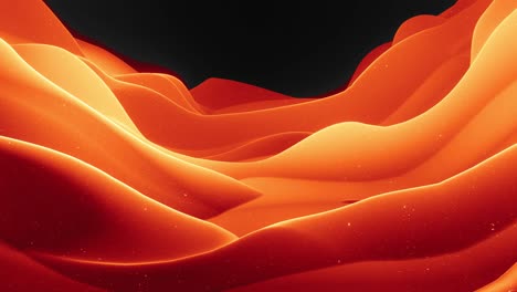 beautiful abstract 3d surface with glitter sparkles, abstract 3d waves run on surface in loop. red orange gradient, soft matte material with light inner glow. smoothly 4k animation