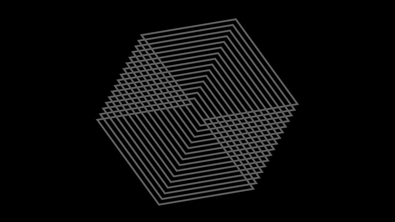 Graphic object in black and white with stroboscopic and hypnotic effect, which rotates clockwise decreasing the size from full screen to disappearing in the center, in 16: 9 video format
