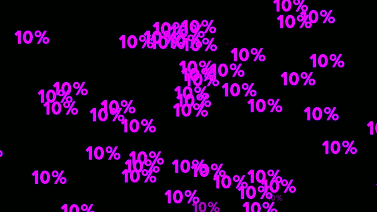 10 % símbolo de señal de número de neón animación moderna moviéndose sobre fondo negro, brillando y brillando para elementos de video concepto de negocio