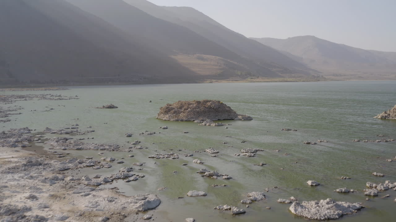Flying over the shore of Mono Lake in California
