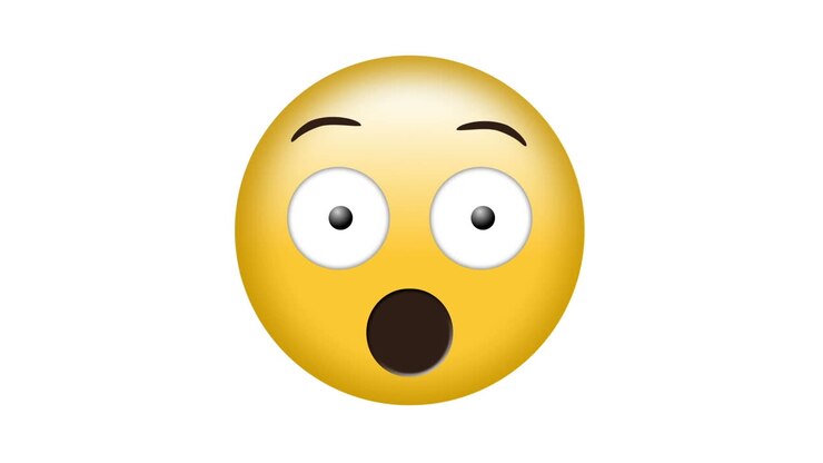 Animazione di icona emoji spaventata su scie di luci rosse su sfondo bianco.