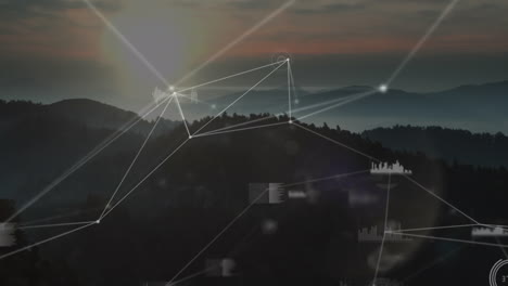 animación de redes de conexiones y procesamiento de datos sobre el paisaje