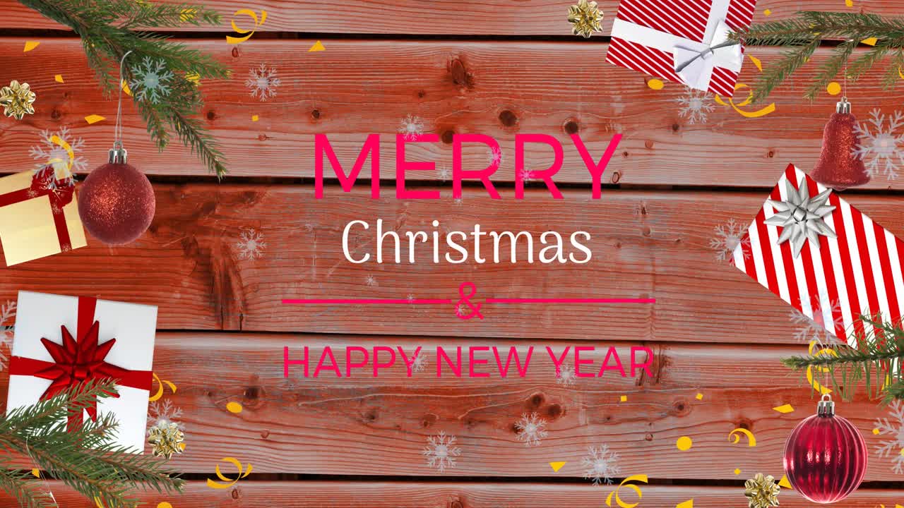 나무 배경 과 크리스마스 장식 에 대한 메리 크리스마스 와 행복 한 새해 의 애니메이션