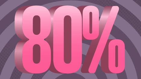 animation of minus 80 percent in pink on purple circles