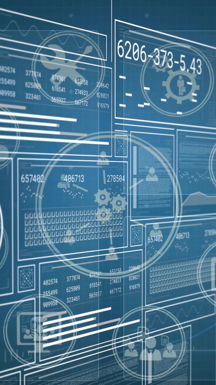 Animation of data processing and media icons over blue background