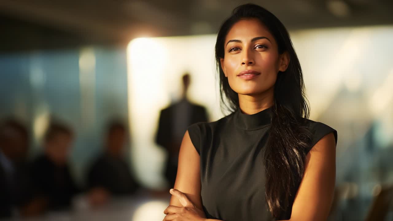 Confident Woman in Business Attire Reflects on Success and Ambition, Capturing the Essence of Empowerment in a Professional Setting. A Powerful Image of Determination and Focus