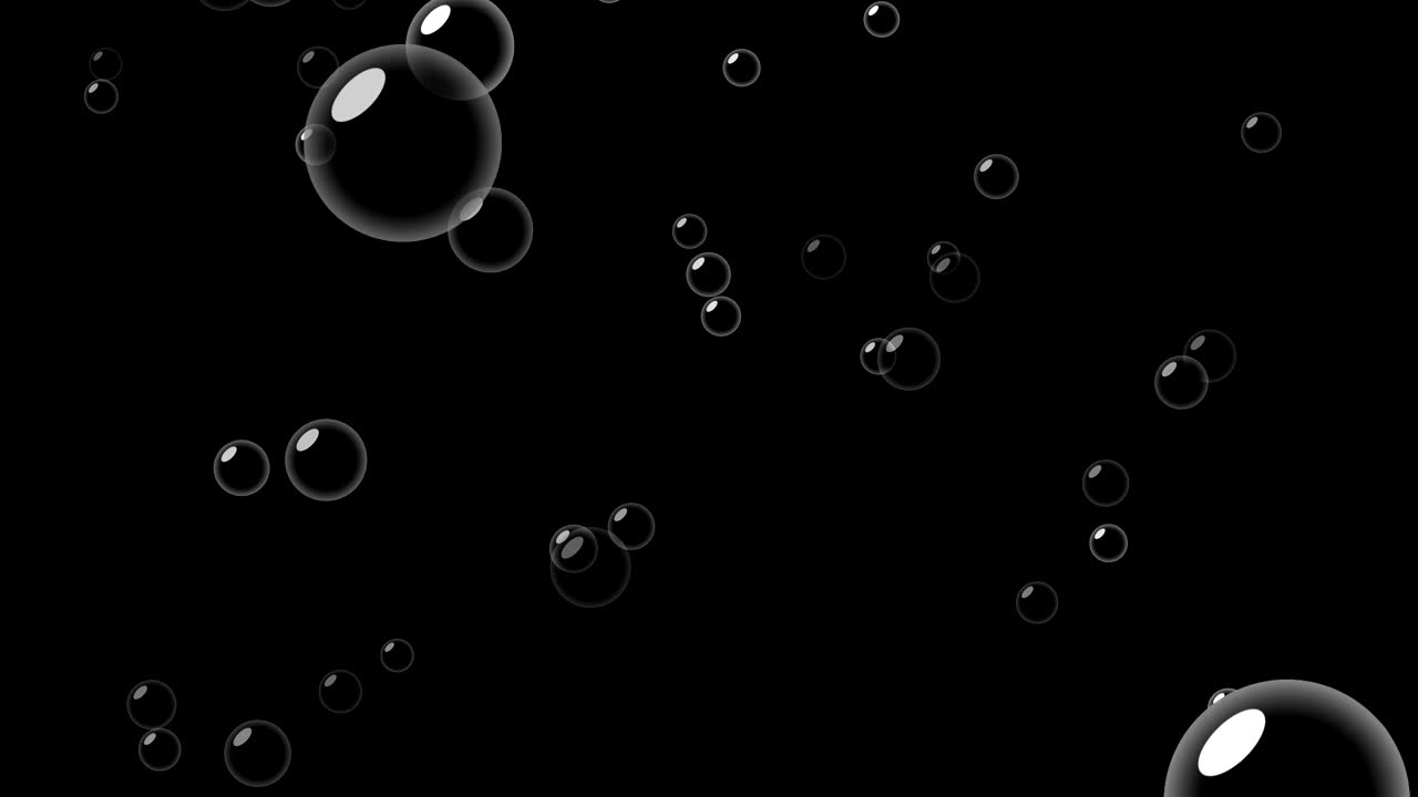 Transparent soap bubbles with reflection isolated on black background. 3d abstract illustration