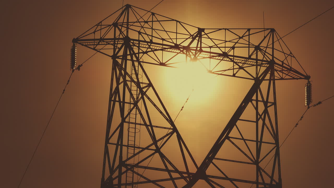torre de la línea de energía al atardecer